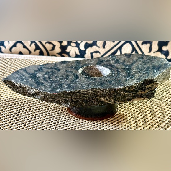 Vintage Flat Black Granite Rough Edge Organic Ikebana Japanese Bud Flower Vase - Picture 2 of 14